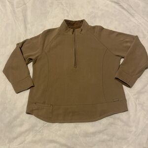 Woolrich Sweater Womens Large Tan 1/2 Zip Fleece Pullover Sweatshirt Long Sleeve